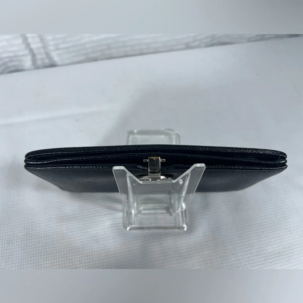 1050: Bvlgari Logo Ring Continental Wallet Black Grained Leather Blue